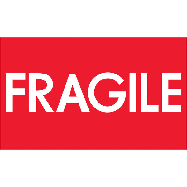 3 x 5" - "Fragile" (High Gloss) Labels, Roll Of 500 Roll Of 500