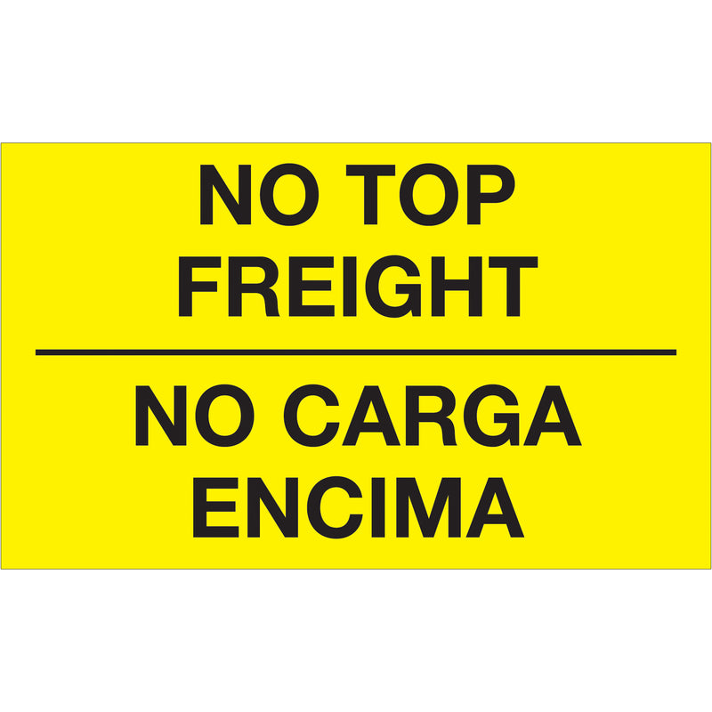 3 x 5" - "No Carga Encima" (Fluorescent Yellow) Bilingual Labels (DL1089) Roll Of 500