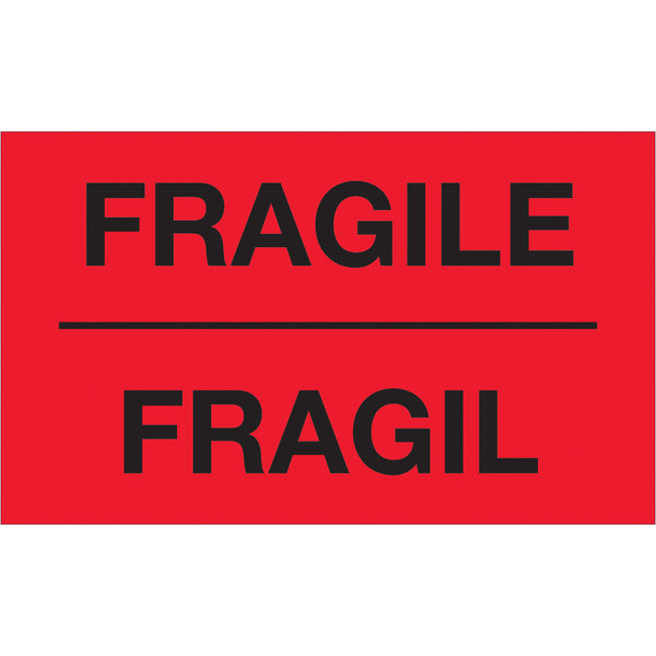 3 x 5" - "Fragil" (Fluorescent Red) Bilingual Labels (DL1091) Roll Of 500