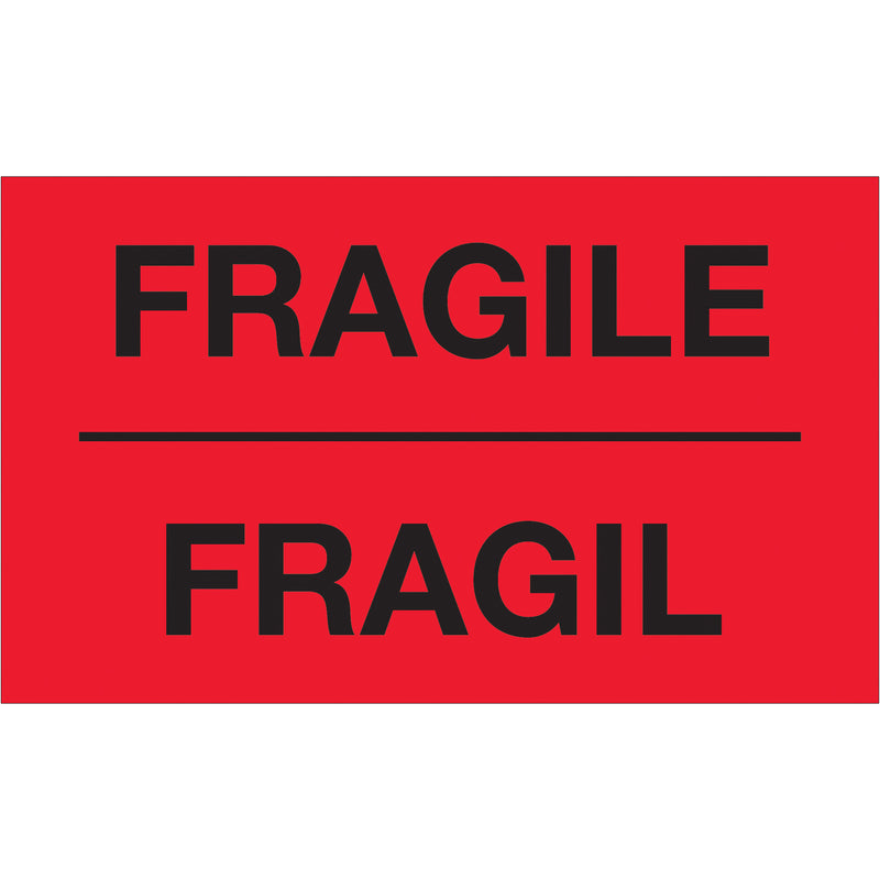 3 x 5" - "Fragil" (Fluorescent Red) Bilingual Labels (DL1091) Roll Of 500
