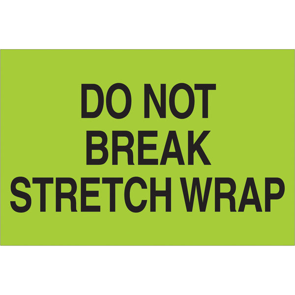 2 x 3" - "Do Not Break Stretch Wrap" (Fluorescent Green) Labels (DL1102) Roll Of 500