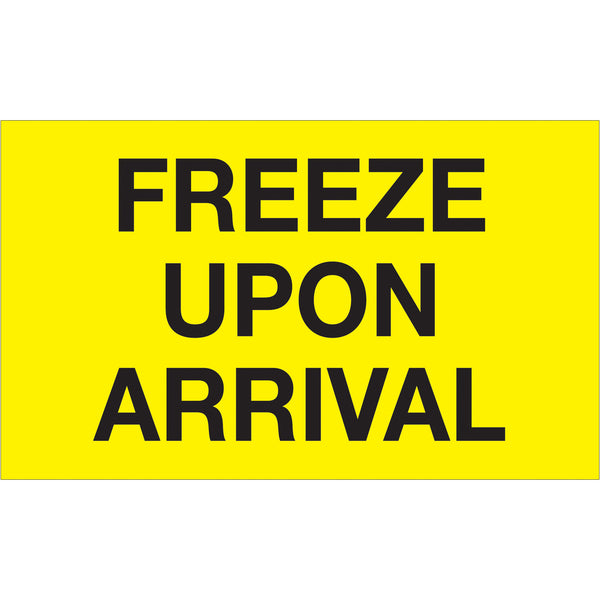 3 x 5" - "Freeze Upon Arrival" (Fluorescent Yellow) Labels, Roll Of 500 Roll Of 500