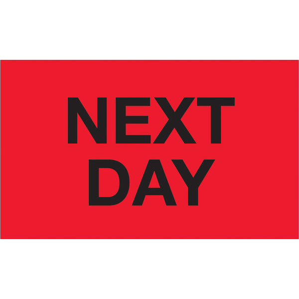 3 x 5" - "Next Day" (Fluorescent Red) Labels, Roll Of 500 Roll Of 500