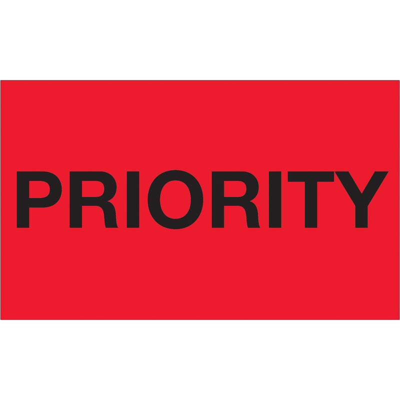 3 x 5" - "Priority" (Fluorescent Red) Labels, Roll Of 500 Roll Of 500