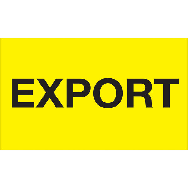 3 x 5" - "Export" (Fluorescent Yellow) Labels, Roll Of 500 Roll Of 500