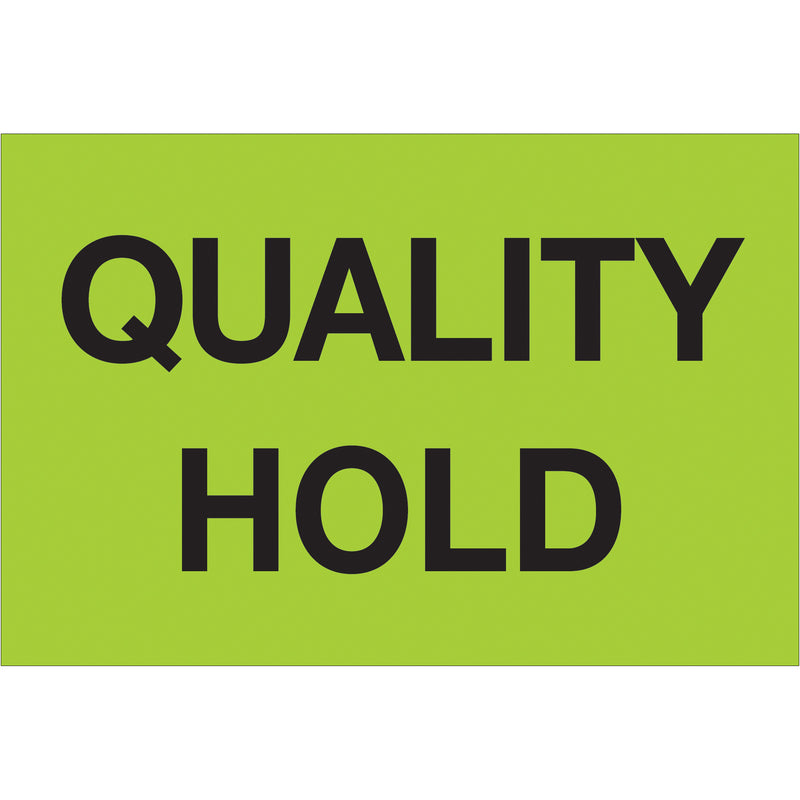 2 x 3" - "Quality Hold" (Fluorescent Green) Labels, Roll Of 500 Roll Of 500