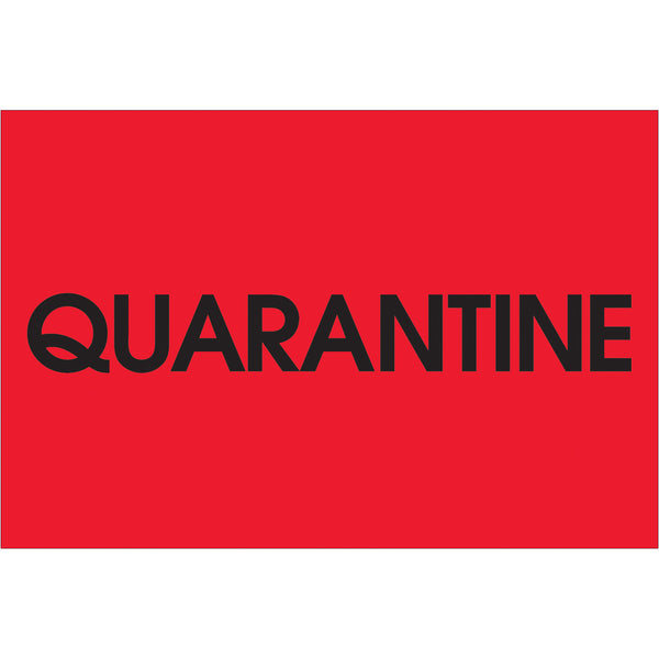 2 x 3" - "Quarantine" (Fluorescent Red) Labels, Roll Of 500 Roll Of 500