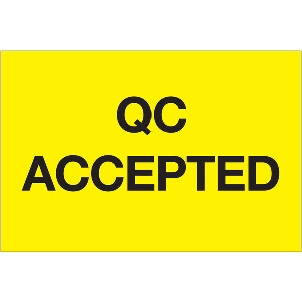 2 x 3" - "QC Accepted" (Fluorescent Yellow) Labels, Roll Of 500 Roll Of 500