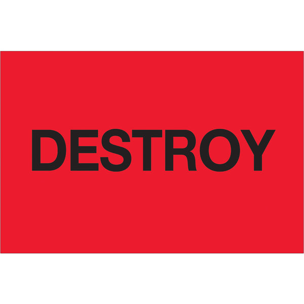 2 x 3" - "Destroy" (Fluorescent Red) Labels, Roll Of 500 Roll Of 500