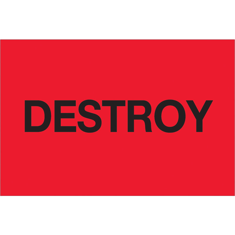 2 x 3" - "Destroy" (Fluorescent Red) Labels, Roll Of 500 Roll Of 500