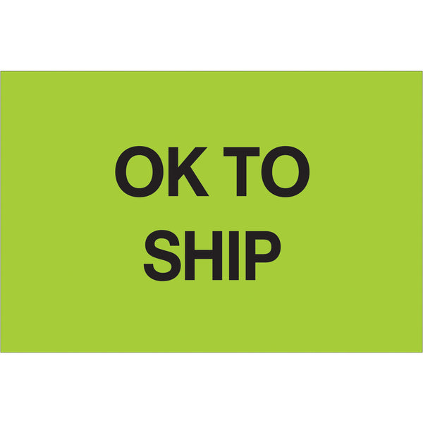 2 x 3" - "OK To Ship" (Fluorescent Green) Labels, Roll Of 500 Roll Of 500