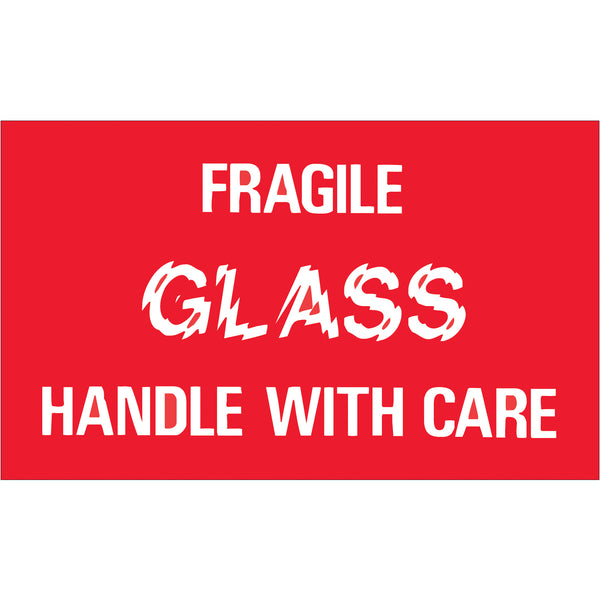3 x 5" - "Fragile - Glass - Handle With Care" Labels (DL1150) Roll Of 500