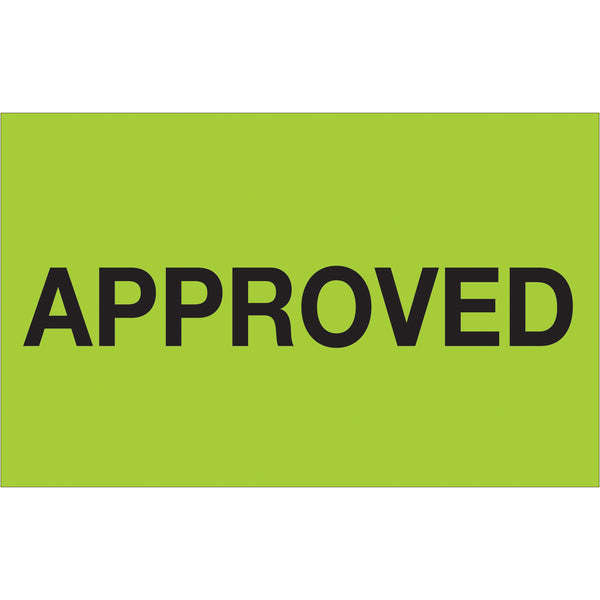 1 1/4 x 2" - "Approved" (Fluorescent Green) Labels, Roll Of 500 Roll Of 500