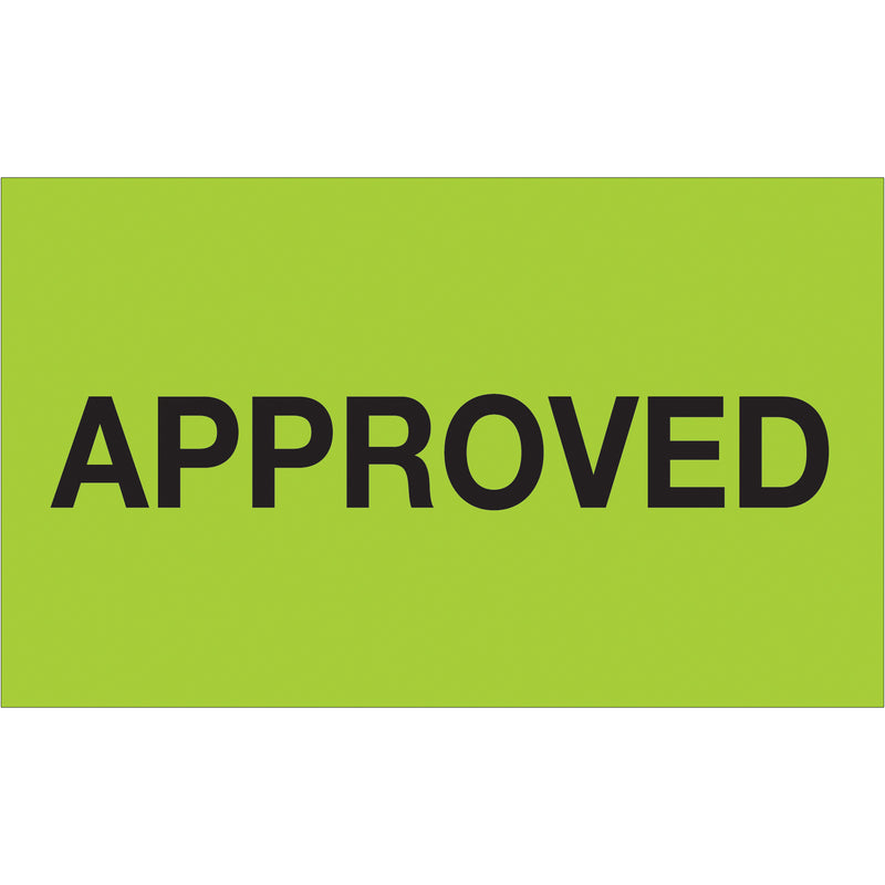 3 x 5" - "Approved" (Fluorescent Green) Labels, Roll Of 500 Roll Of 500