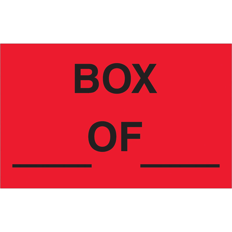 1 1/4 x 2" - "Box ___ Of ___" (Fluorescent Red) Labels, Roll Of 500 Roll Of 500