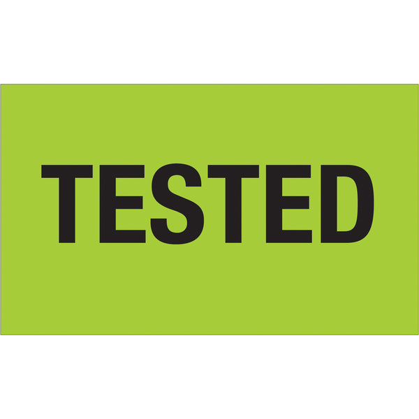 3 x 5" - "Tested" (Fluorescent Green) Labels, Roll Of 500 Roll Of 500