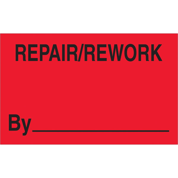 1 1/4 x 2" - "Repair/Rework By" (Fluorescent Red) Labels (DL1162) Roll Of 500