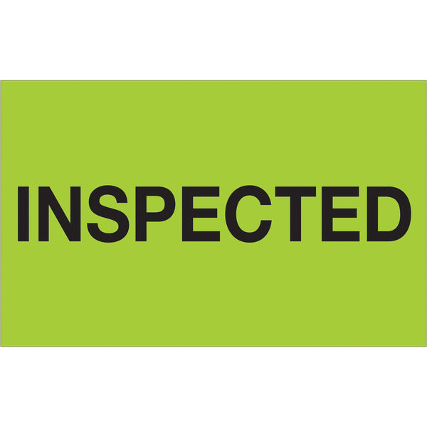 1 1/4 x 2" - "Inspected" (Fluorescent Green) Labels, Roll Of 500 Roll Of 500