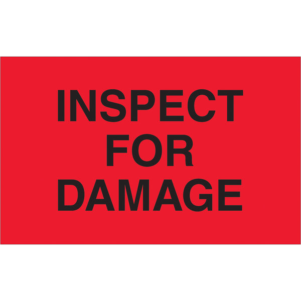 1 1/4 x 2" - "Inspect For Damage" (Fluorescent Red) Labels, Roll Of 500 Roll Of 500