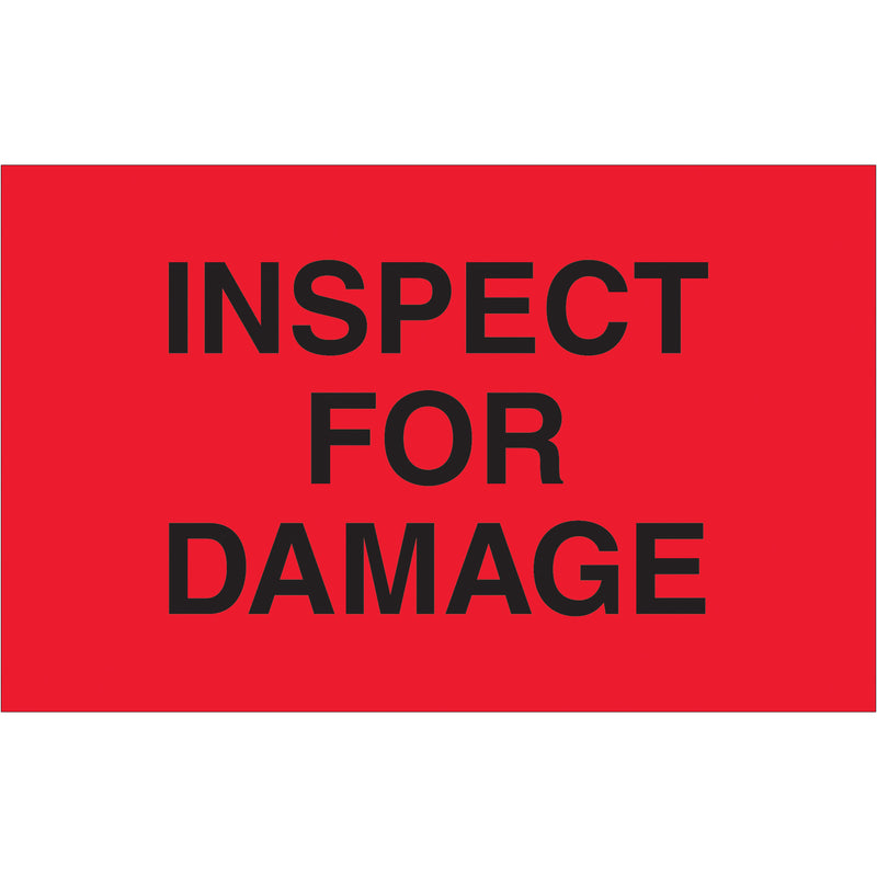 1 1/4 x 2" - "Inspect For Damage" (Fluorescent Red) Labels (DL1165) Roll Of 500