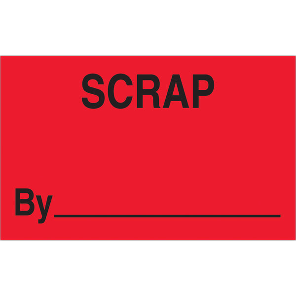 1 1/4 x 2" - "Scrap By" (Fluorescent Red) Labels, Roll Of 500 Roll Of 500