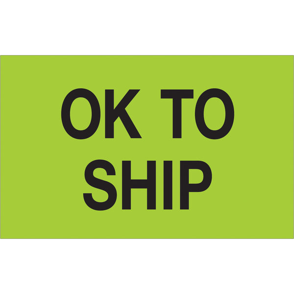 1 1/4 x 2" - "OK To Ship" (Fluorescent Green) Labels, Roll Of 500 Roll Of 500