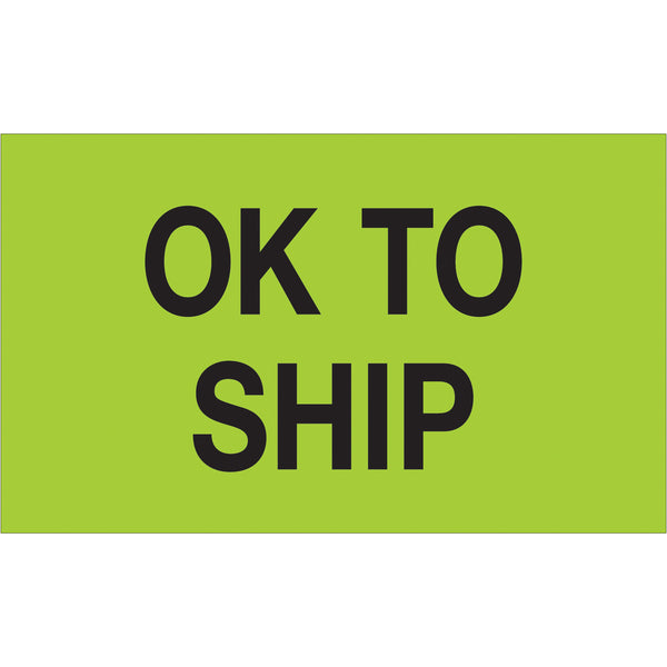 3 x 5" - "OK To Ship" (Fluorescent Green) Labels, Roll Of 500 Roll Of 500