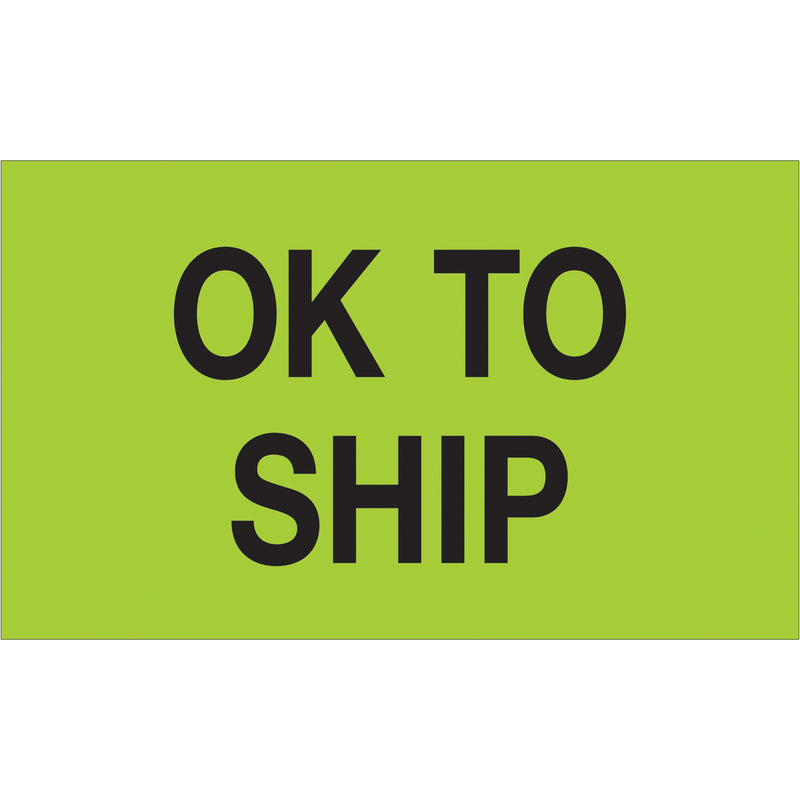 3 x 5" - "OK To Ship" (Fluorescent Green) Labels (DL1174) Roll Of 500