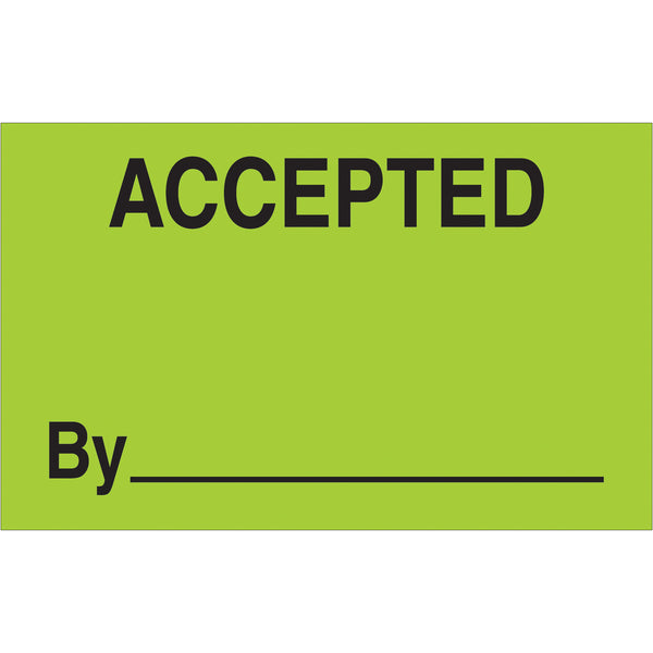 1 1/4 x 2" - "Accepted By" (Fluorescent Green) Labels, Roll Of 500 Roll Of 500