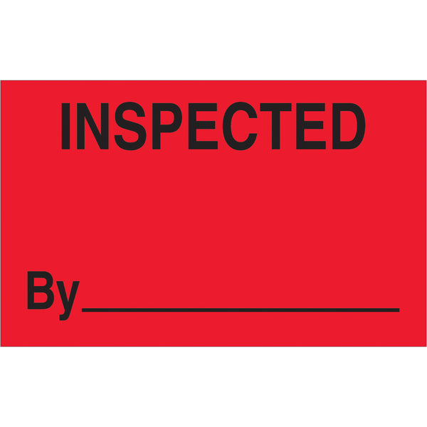 1 1/4 x 2" - "Inspected" (Fluorescent Red) Labels, Roll Of 500 Roll Of 500