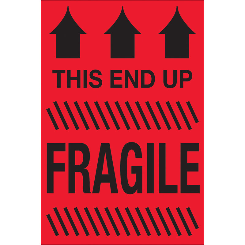 4 x 6" - "This End Up - Fragile" (Fluorescent Red) Labels (DL1185) Roll Of 500