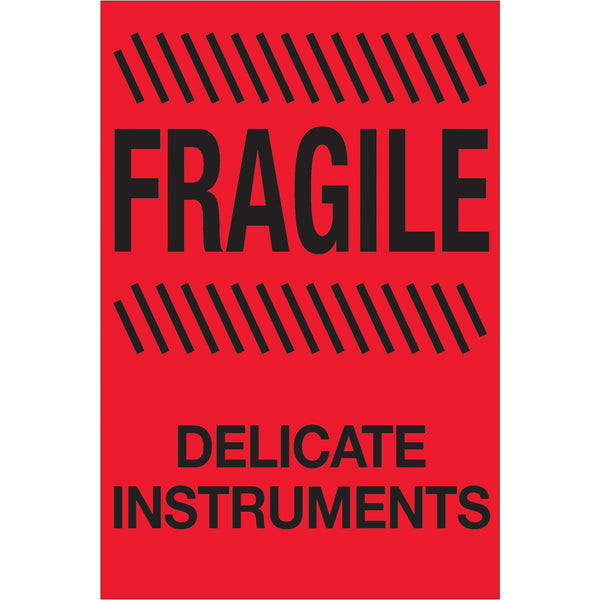 4 x 6" - "Fragile - Delicate Instruments" (Fluorescent Red) Labels (DL1189) Roll Of 500