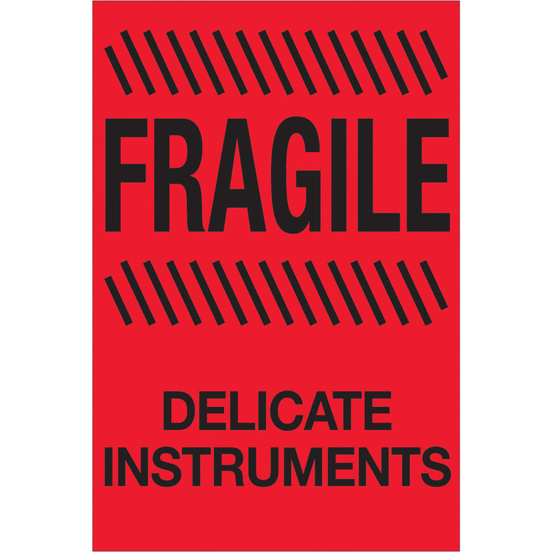 4 x 6" - "Fragile - Delicate Instruments" (Fluorescent Red) Labels (DL1189) Roll Of 500