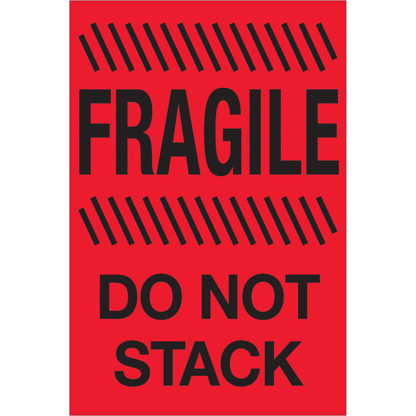 4 x 6" - "Fragile - Do Not Stack" (Fluorescent Red) Labels (DL1192) Roll Of 500
