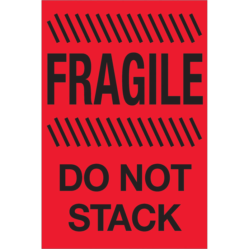 4 x 6" - "Fragile - Do Not Stack" (Fluorescent Red) Labels (DL1192) Roll Of 500