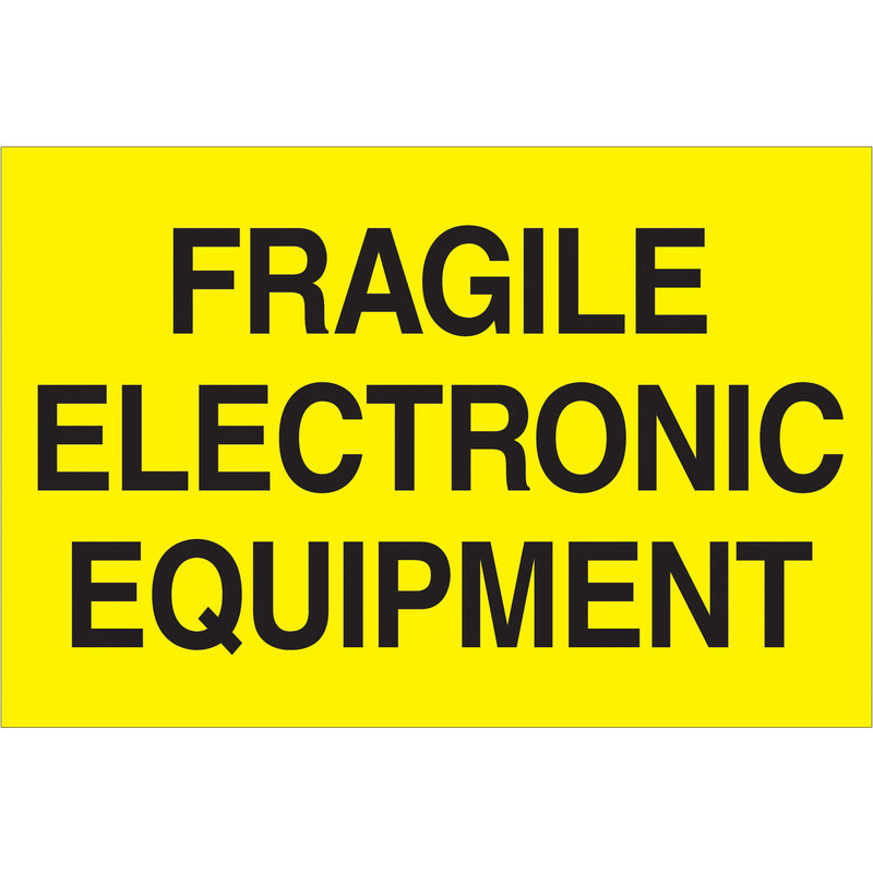 2 x 3" - "Fragile - Electronic Equipment" (Fluorescent Yellow) Labels (DL1193) Roll Of 500