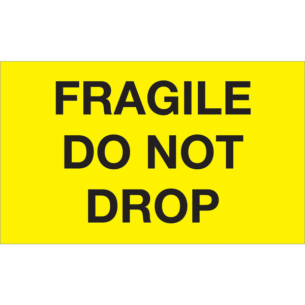 3 x 5" - "Fragile - Do Not Drop" (Fluorescent Yellow) Labels (DL1198) Roll Of 500