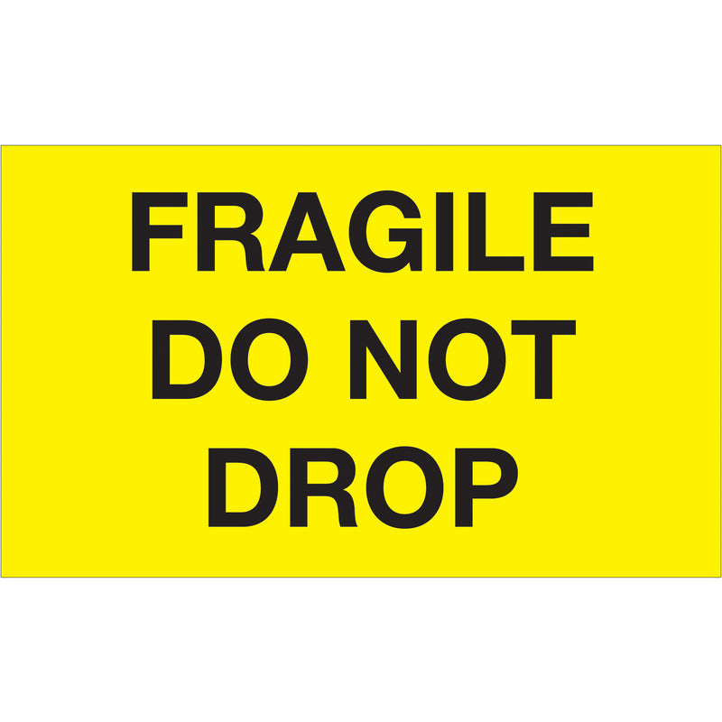 3 x 5" - "Fragile - Do Not Drop" (Fluorescent Yellow) Labels (DL1198) Roll Of 500
