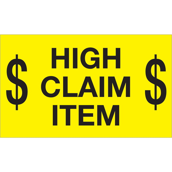 3 x 5" - "$ High Claim Item $" (Fluorescent Yellow) Labels (DL1199) Roll Of 500
