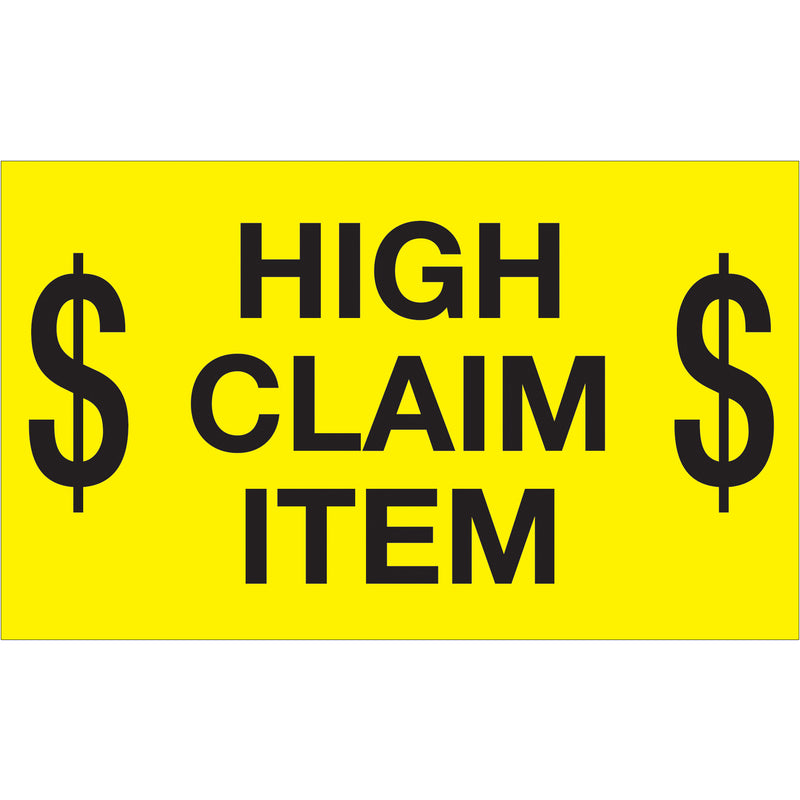 3 x 5" - "$ High Claim Item $" (Fluorescent Yellow) Labels (DL1199) Roll Of 500