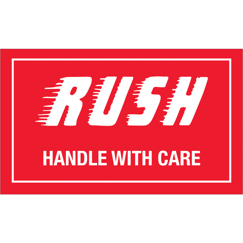 3 x 5" - "Rush - Handle With Care" Labels (DL1200) Roll Of 500