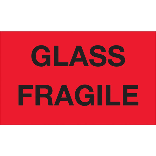 3 x 5" - "Glass - Fragile" (Fluorescent Red) Labels (DL1201) Roll Of 500