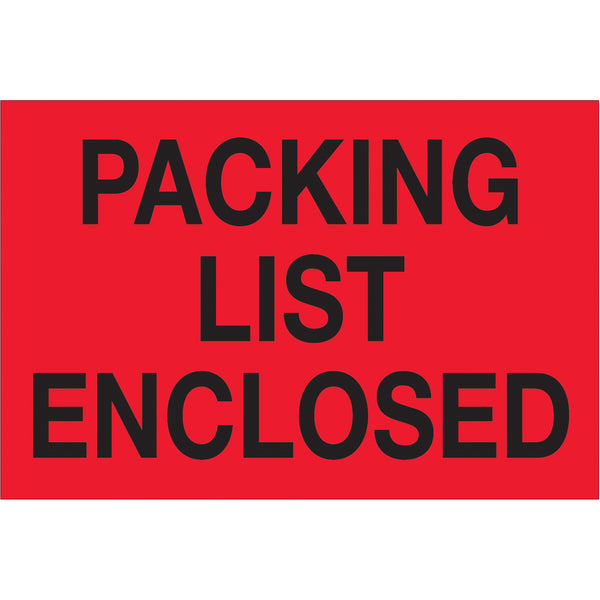2" x 3" - "Packing List Enclosed" (Fluorescent Red) Labels (DL1202) Roll Of 500