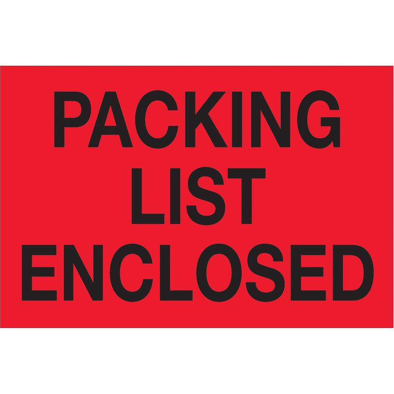 2" x 3" - "Packing List Enclosed" (Fluorescent Red) Labels (DL1202) Roll Of 500