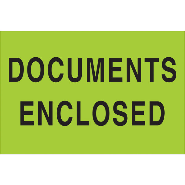 2 x 3" - "Documents Enclosed" (Fluorescent Green) Labels (DL1206) Roll Of 500