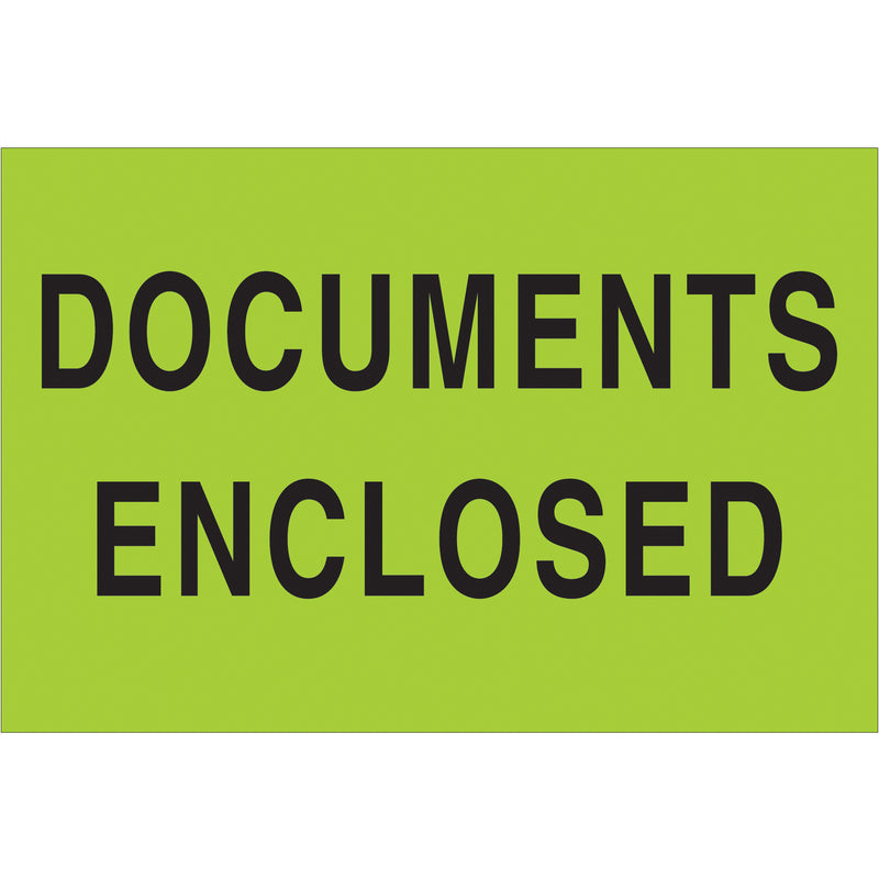 2 x 3" - "Documents Enclosed" (Fluorescent Green) Labels (DL1206) Roll Of 500