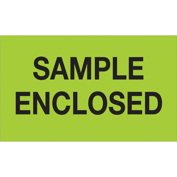 3 x 5" - "Sample Enclosed" (Fluorescent Green) Labels (DL1214) Roll Of 500