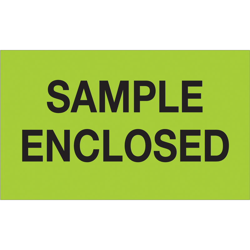 3 x 5" - "Sample Enclosed" (Fluorescent Green) Labels (DL1214) Roll Of 500