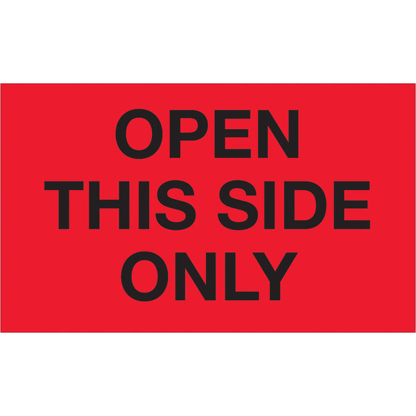 3 x 5" - "Open This Side Only" (Fluorescent Red) Labels (DL1216) Roll Of 500