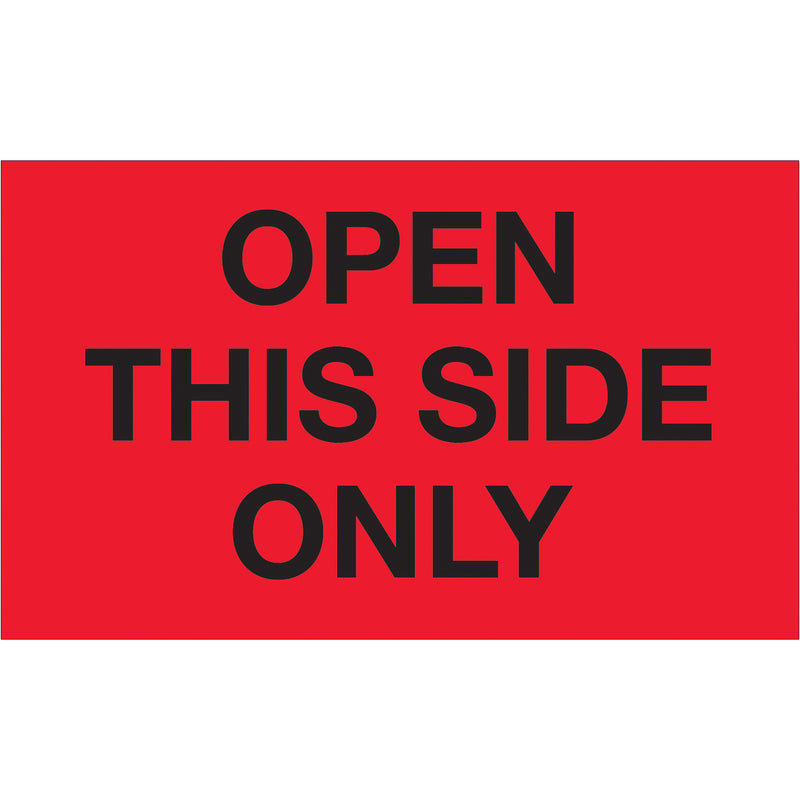 3 x 5" - "Open This Side Only" (Fluorescent Red) Labels (DL1216) Roll Of 500